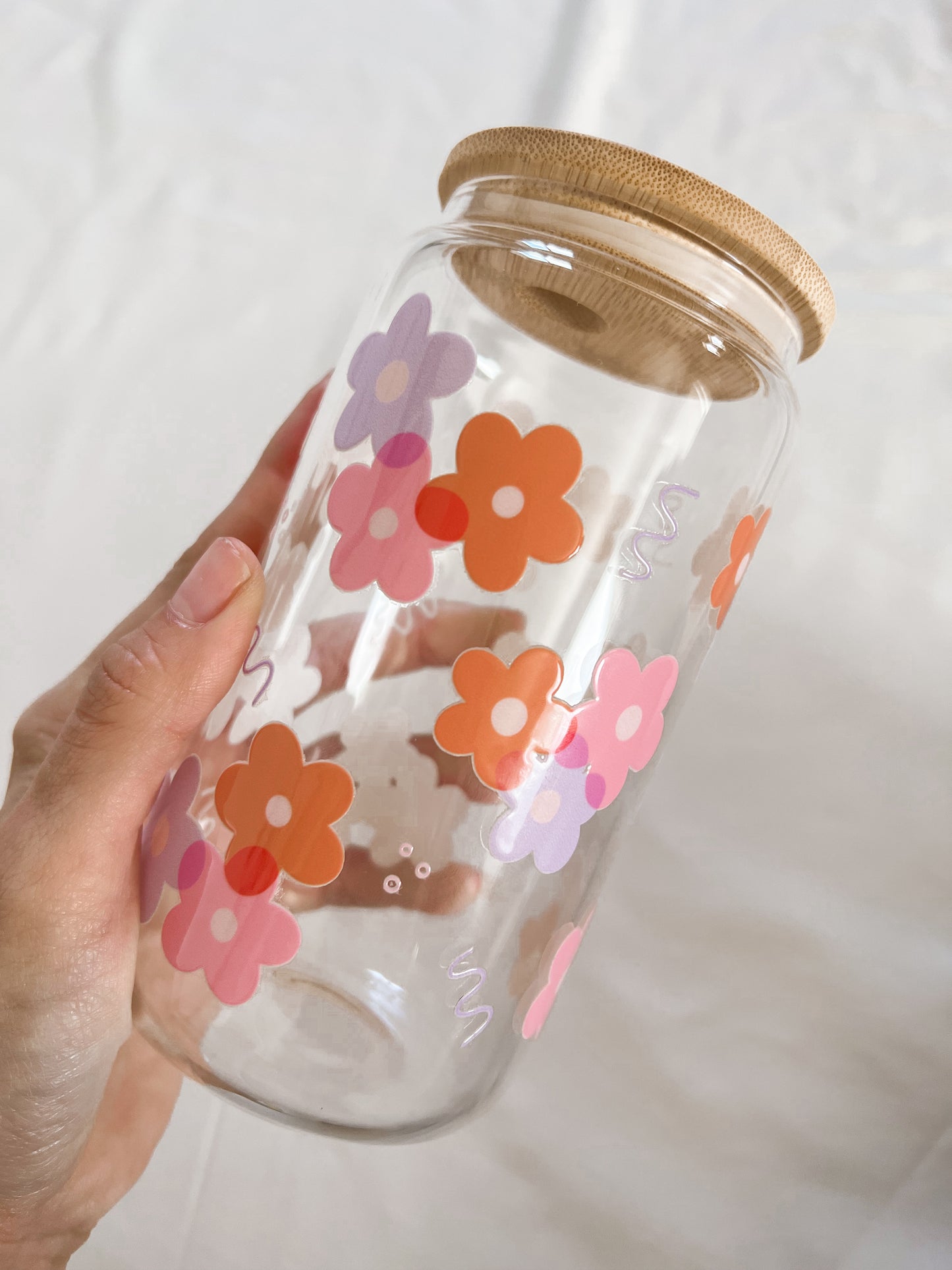 Spring Flowers Glass Can Cup