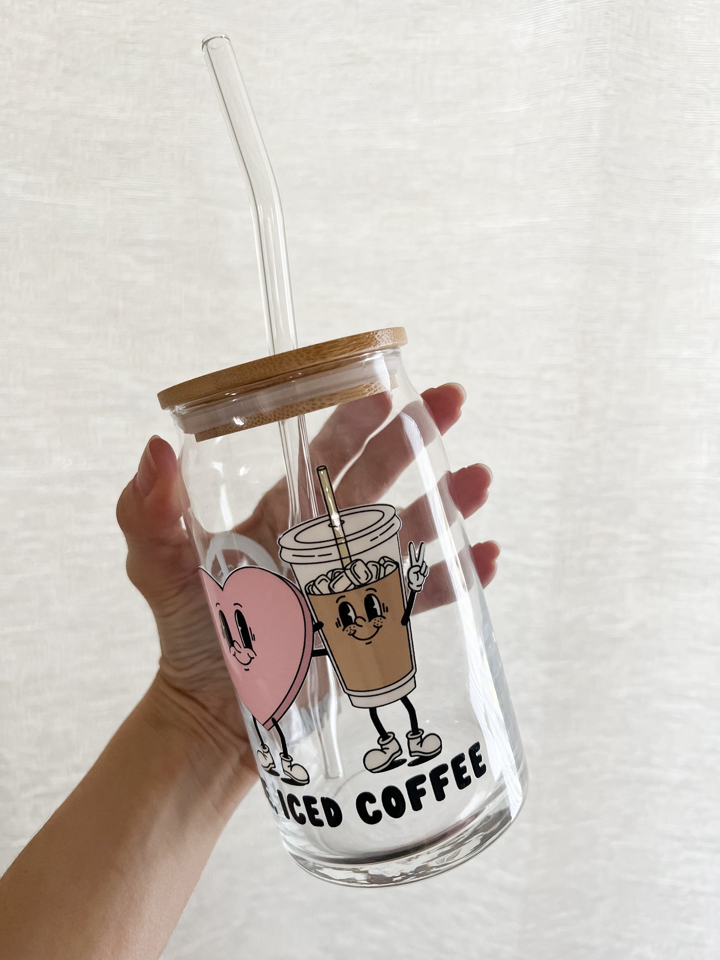 Peace, Love, Iced Coffee Glass Can Cup