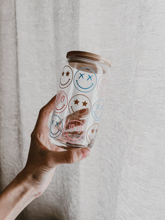 Smiley Face Glass Can Cup