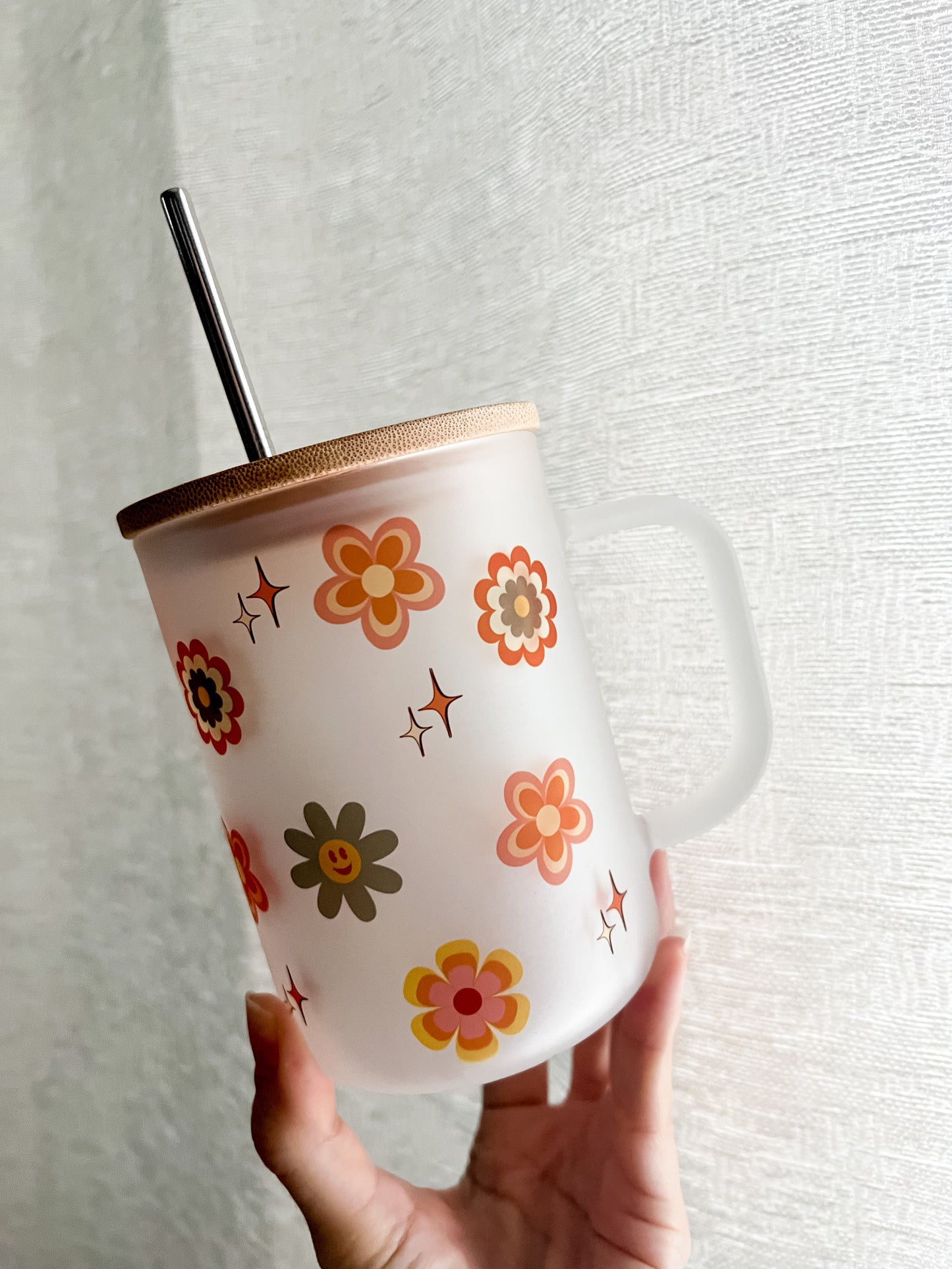 Retro Frosted Coffee Mug with Lid/Straw